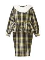 タフタぺプラムワンピース/black check