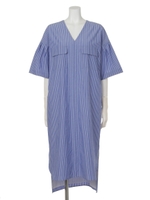 【BED&BREAKFAST】ASSORT COTTON Shirts Dress/BLUE MIX