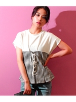 【chilleanap】チェックビスチェ風レースアップトップス/WH