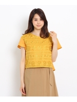 （洗える）オーガンジー刺しゅうブラウス/マスタード(033)