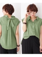 フレンチスリーブバックリボンシャツ/ホワイト(001)