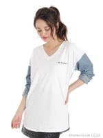 シャツコンビVネックTOPS/WHT/BL