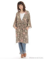 綿麻EXIOTIC FLOWER&BIRD プリントガウン/アイボリー