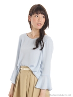 タックフレアースリーブブラウス/ライトブルー