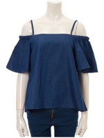 オフショルデニムブラウス/ブルー