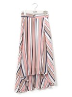 ストライプスカート共ベルト付き/ピンク