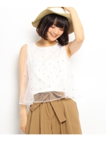 スパンコールドットチュールノースリーブ/ブルー系(095)