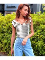 【chille anap】フリルボーダートップス/BK/WH