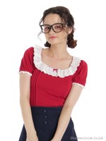 レース切替パフ袖カットプルオーバー/ブラック