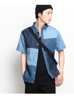 【WEB限定】デニムブロッキング半袖シャツ/ネイビー(093)