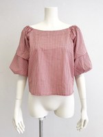 2WAYギンガムバルーンブラウス/レッド