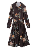 【ワンピース】ヴィンテージ調花柄ワンピース/ブラック