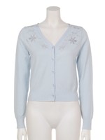 カットワーク刺繍カーディガン/サックス