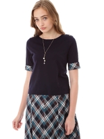 タータンチェックドッキングカットソー/ネイビー(120)