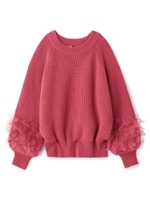 チュールリボンニットトップス/オフホワイト