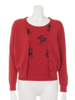 ビーズ刺繍アンサンブル(カーデ+ノースリニット)/レッド