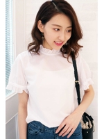 フリルネックコットンブラウス/オフ(030)