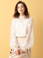 ボリュームスリーブレースブラウス/ベージュ