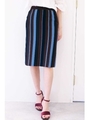マルチストライプマキシスカート/ネイビーベース×ブラウン×オフ1(121)