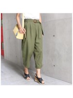 リネン風ベルト付きアンクルパンツ/ベージュ