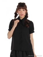 衿レースリボンブラウス/ブラック