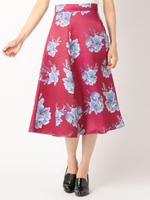 大花ミモレスカート/ボルドー