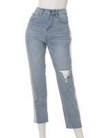 サイドラインダメージデニムパンツ/ライトブルー(038)