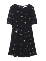 【ワンピース】ベロア刺繍ワンピース/ライトグレー