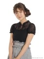 フロントリボンのレースパフTOPS/ブラック