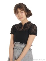 フロントリボンのレースパフTOPS/ブラック