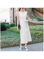 ノースリーブウエストリボンワンピース/ベージュ