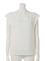 麻調洗えるスカラブラウス/ホワイト