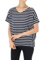 【AZUL by moussy】Vネック切替袖デザインボーダーカットプルオーバー/柄WHT