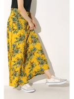 【AZUL by moussy】ブーケ柄ハイウエストwide pt/柄YEL