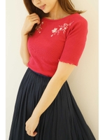 エンブロイダリーボートテレコカットソー/ラズベリー3(093)