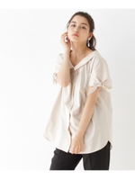 【WEB限定プライス】袖口リボンコットンシャツ/ライトブルー(091)