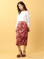 刺しゅうレースペンシルスカート/レッド