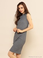 背中開きカットリブワンピース/グリーン