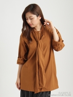 コットンナイロンタイプライターバイオフィニッシュロングブラウス/ブラウン