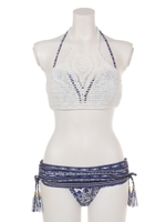 バティック柄ニットトップスセット/ブルー