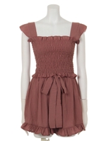 【CHILLE】シャーリングトップス×パンツSET/レンガ(068)