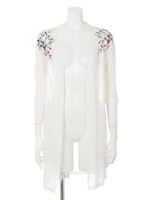 【CHILLE】フラワー刺繍ロングカーディガン/ホワイト(001)