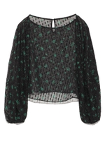 【emmi atelier】プリントバルーンスリーブブラウス/BLKxGRN