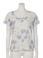 クロスフラワーTシャツ/ブルー