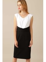 ストレッチポンチワンピース/ホワイト×ブラック1(031)