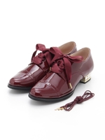 パールヒールエナメルオックスフォードシューズ/ボルドー