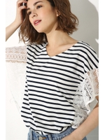 【AZUL by moussy】フリルレーススリーブ2WAY プルオーバー/柄WHT