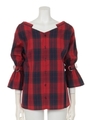 CHECK 2WAY OFF SHOULDER トップス/柄RED