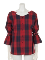 CHECK 2WAY OFF SHOULDER トップス/柄RED