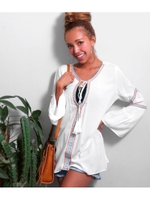 刺繍袖広チュニックトップス/ホワイト(001)